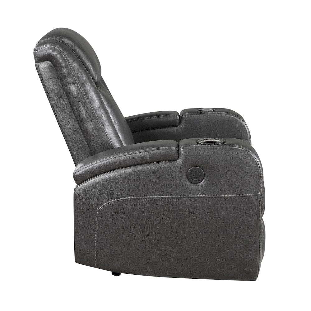 Homelegance  - Turbo Power Reclining Chair W/ Wireless Charger, Cooling Cup-Holder, Storage Arms, Speakers, LED Light and USB port in Gray - 8522GRY-1PW  view 3