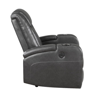 Homelegance  - Turbo Power Reclining Chair W/ Wireless Charger, Cooling Cup-Holder, Storage Arms, Speakers, LED Light and USB port in Gray - 8522GRY-1PW  view 3