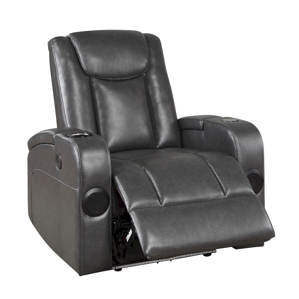 Homelegance  - Turbo Power Reclining Chair W/ Wireless Charger, Cooling Cup-Holder, Storage Arms, Speakers, LED Light and USB port in Gray - 8522GRY-1PW  view 5