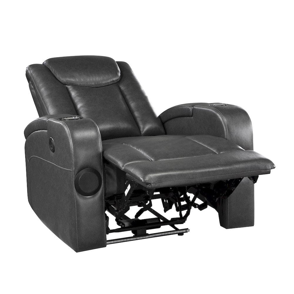 Homelegance  - Turbo Power Reclining Chair W/ Wireless Charger, Cooling Cup-Holder, Storage Arms, Speakers, LED Light and USB port in Gray - 8522GRY-1PW  view 6