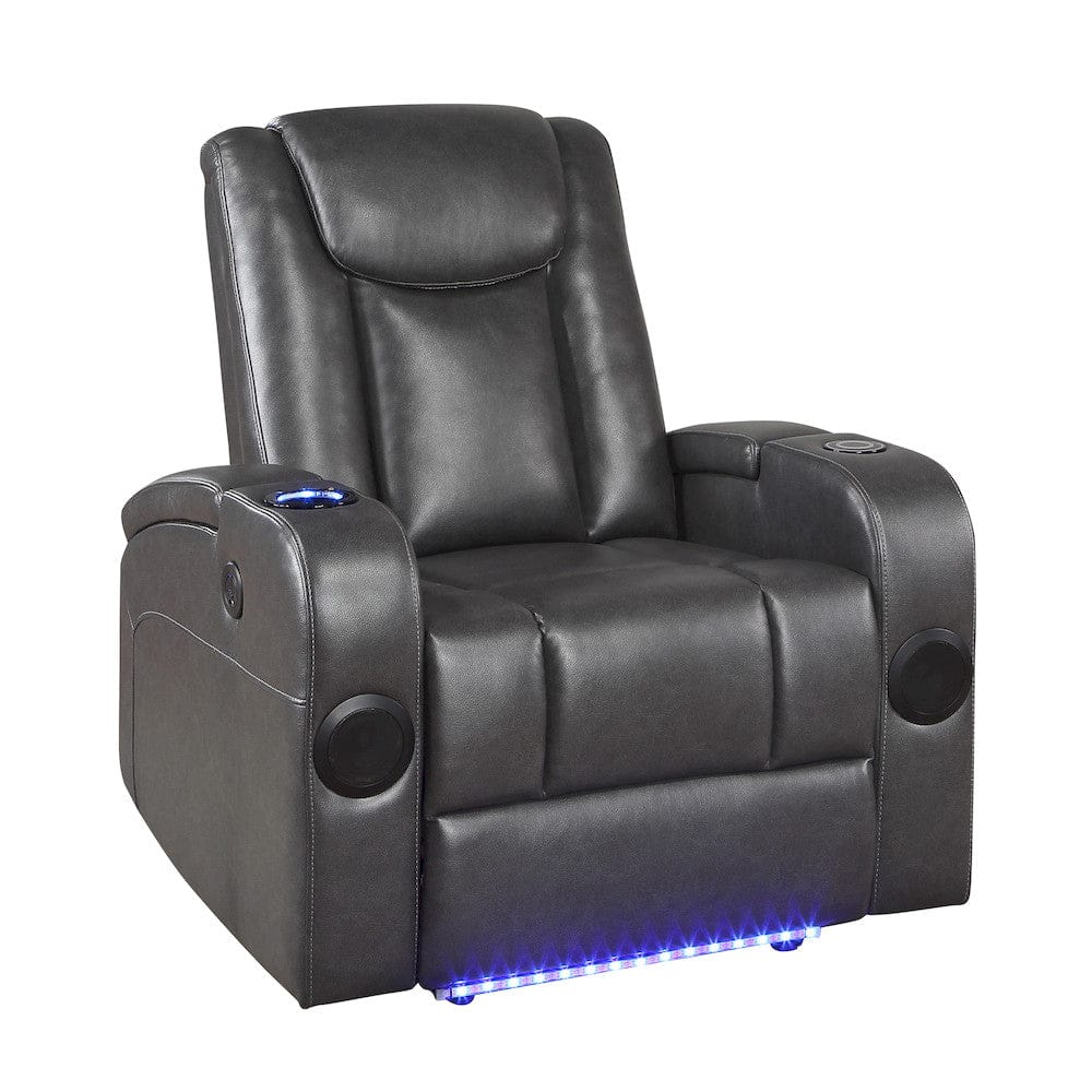 Homelegance  - Turbo Power Reclining Chair W/ Wireless Charger, Cooling Cup-Holder, Storage Arms, Speakers, LED Light and USB port in Gray - 8522GRY-1PW  view 8