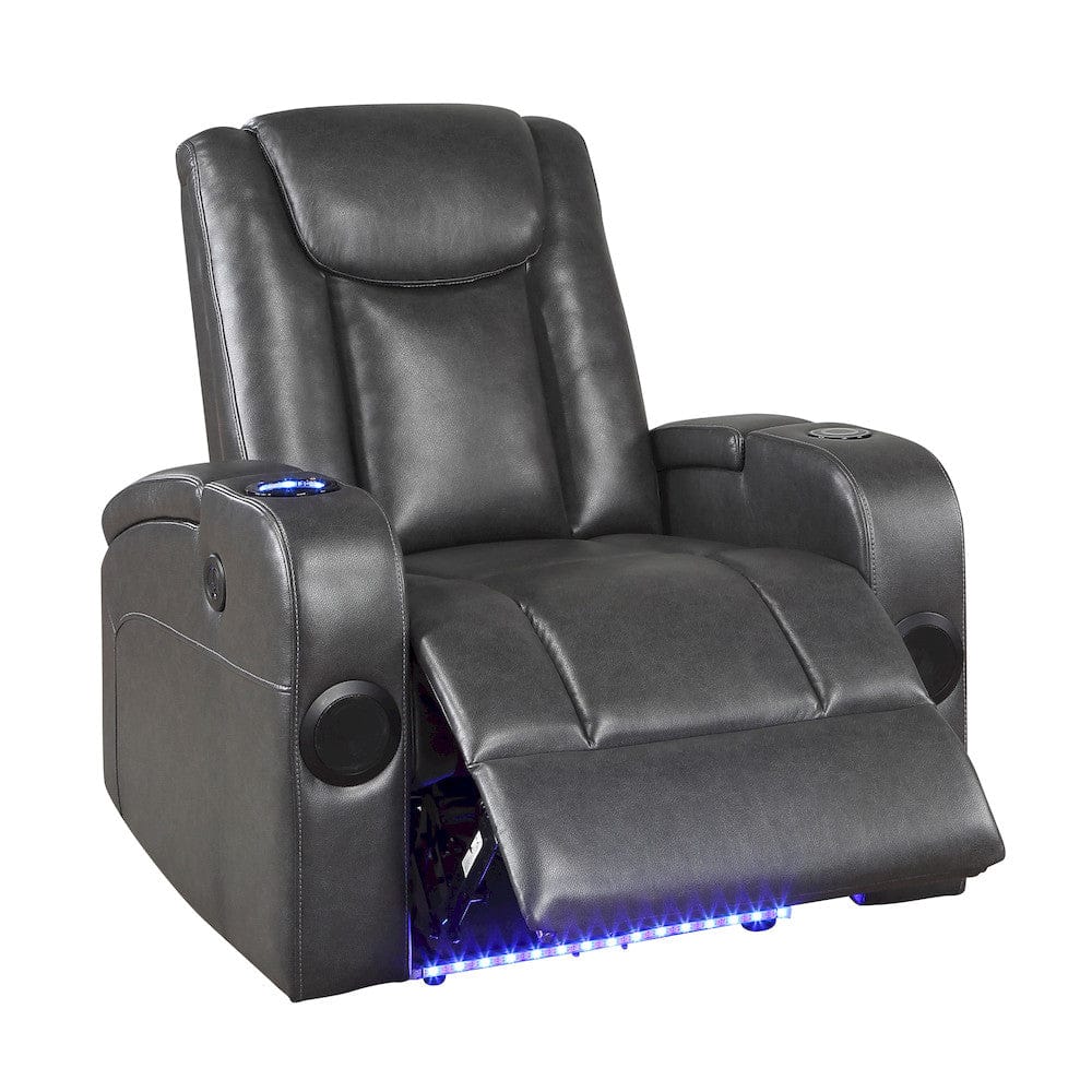 Homelegance  - Turbo Power Reclining Chair W/ Wireless Charger, Cooling Cup-Holder, Storage Arms, Speakers, LED Light and USB port in Gray - 8522GRY-1PW  view 9