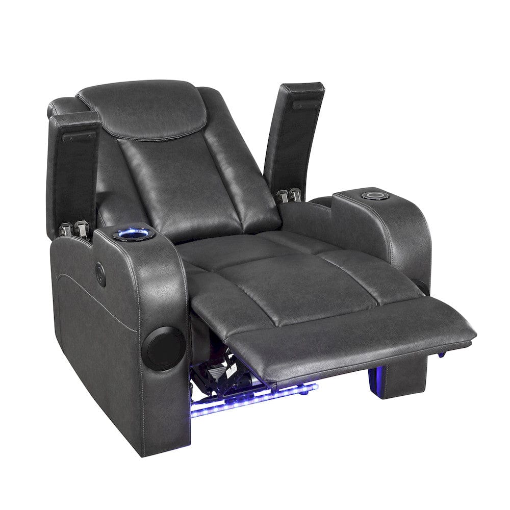 Homelegance  - Turbo Power Reclining Chair W/ Wireless Charger, Cooling Cup-Holder, Storage Arms, Speakers, LED Light and USB port in Gray - 8522GRY-1PW  view 10