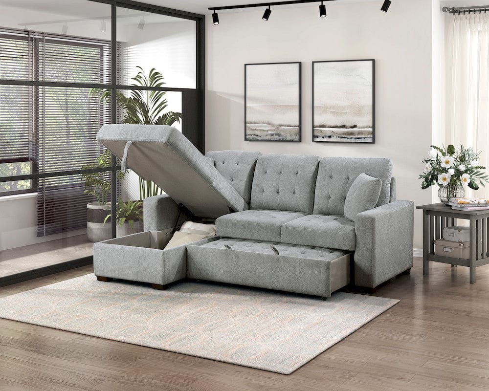 Homelegance  - Waitsfield 2-Piece Sectional W/ Left Chaise, Pull-out Bed and Hidden Storage in Gray - 9816GYx2LCRL  view 7