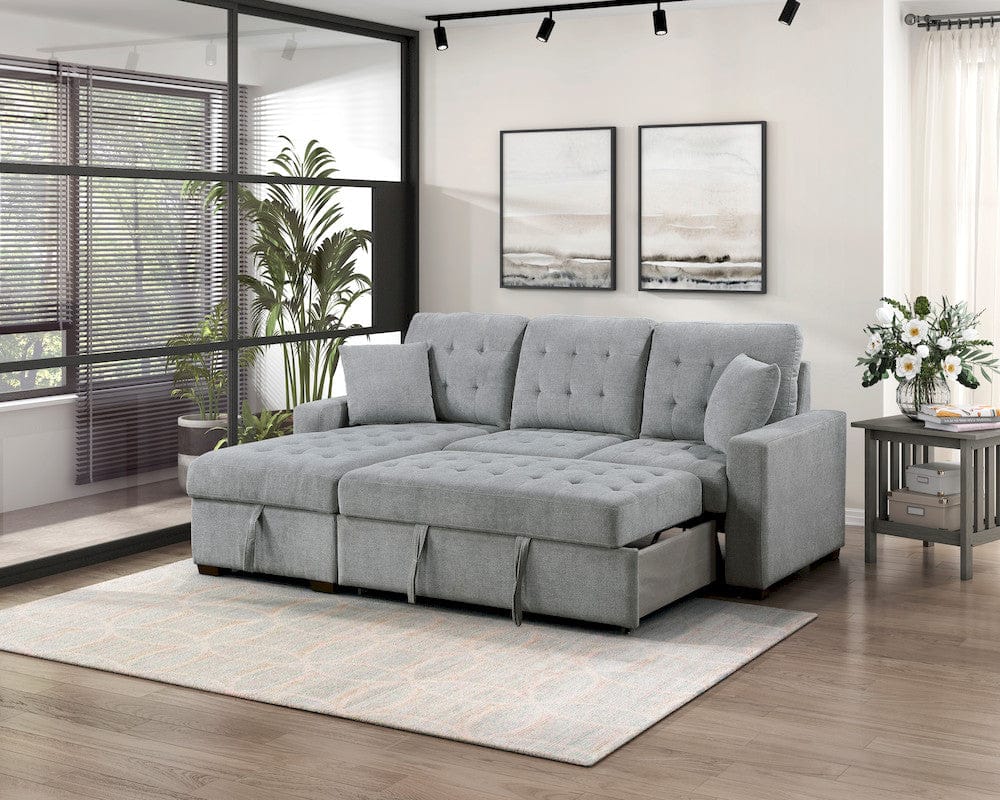 Homelegance  - Waitsfield 2-Piece Sectional W/ Left Chaise, Pull-out Bed and Hidden Storage in Gray - 9816GYx2LCRL  view 8