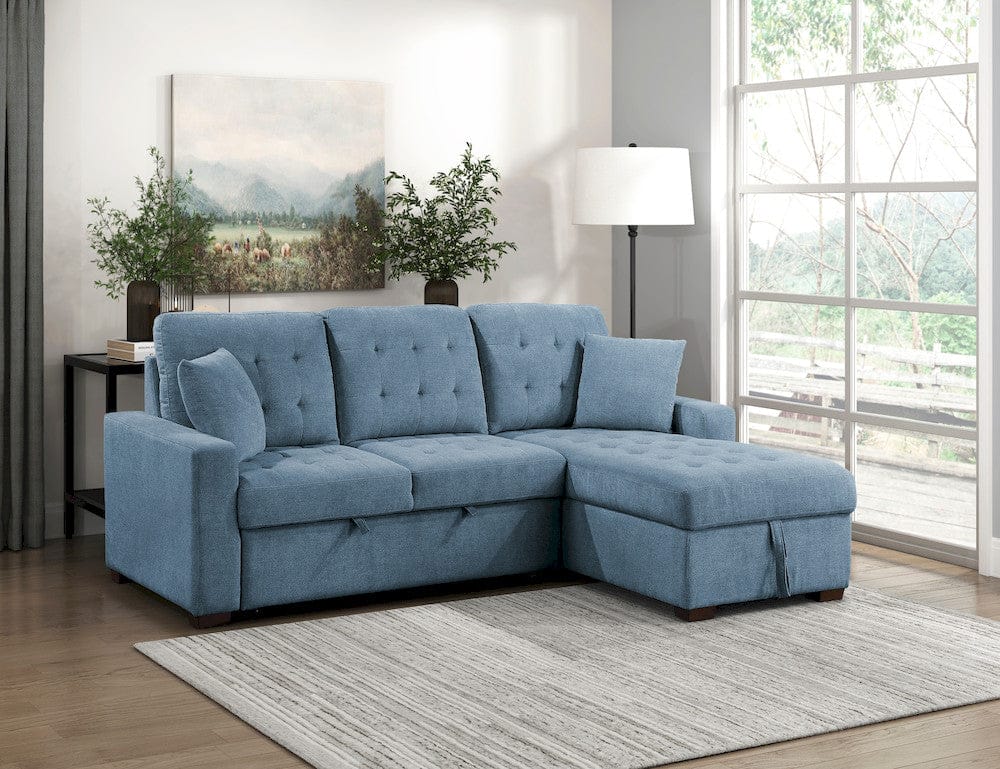 Homelegance  - Waitsfield 2-Piece Sectional W/ Right Chaise, Pull-out Bed and Hidden Storage in Blue - 9816BUx2LLRC  view 2