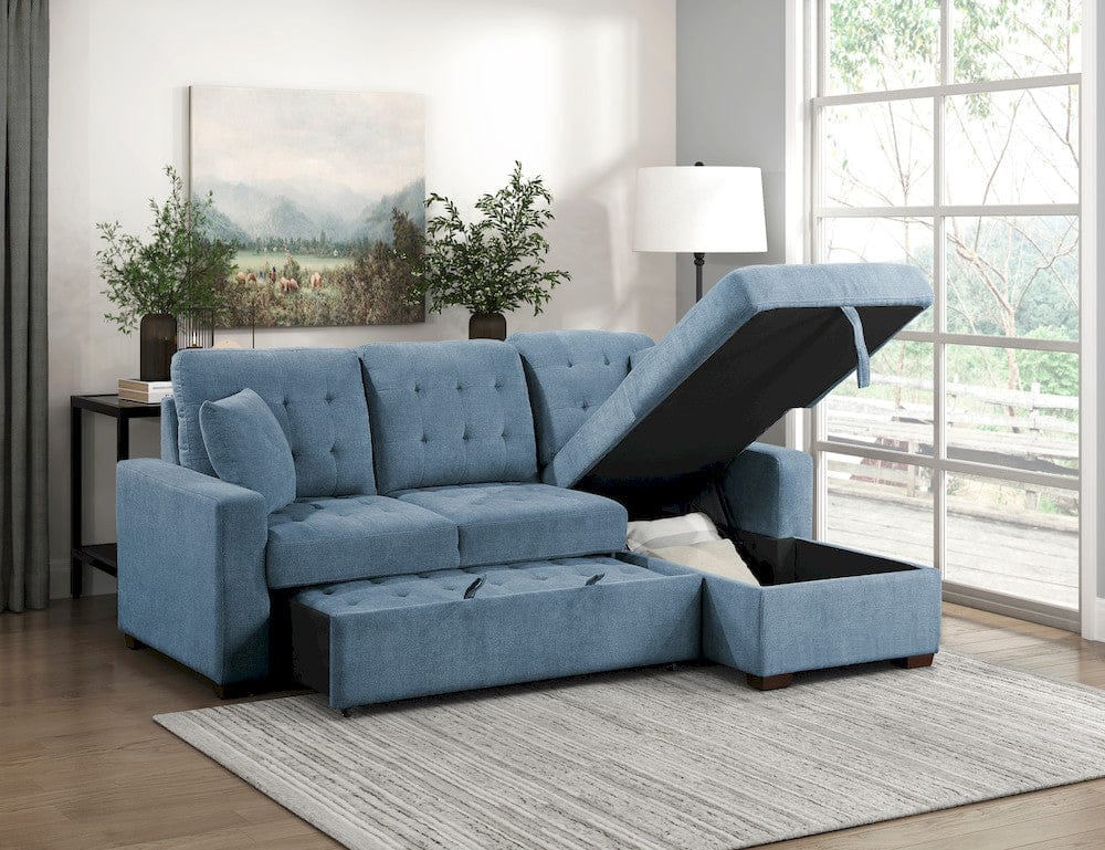 Homelegance  - Waitsfield 2-Piece Sectional W/ Right Chaise, Pull-out Bed and Hidden Storage in Blue - 9816BUx2LLRC  view 3