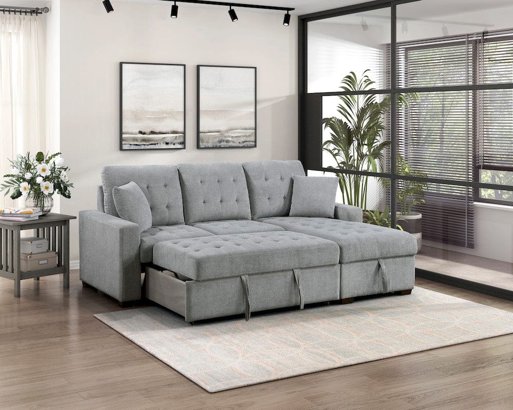 Homelegance  - Waitsfield 2-Piece Sectional W/ Right Chaise, Pull-out Bed and Hidden Storage in Gray - 9816GYxSC  view 11