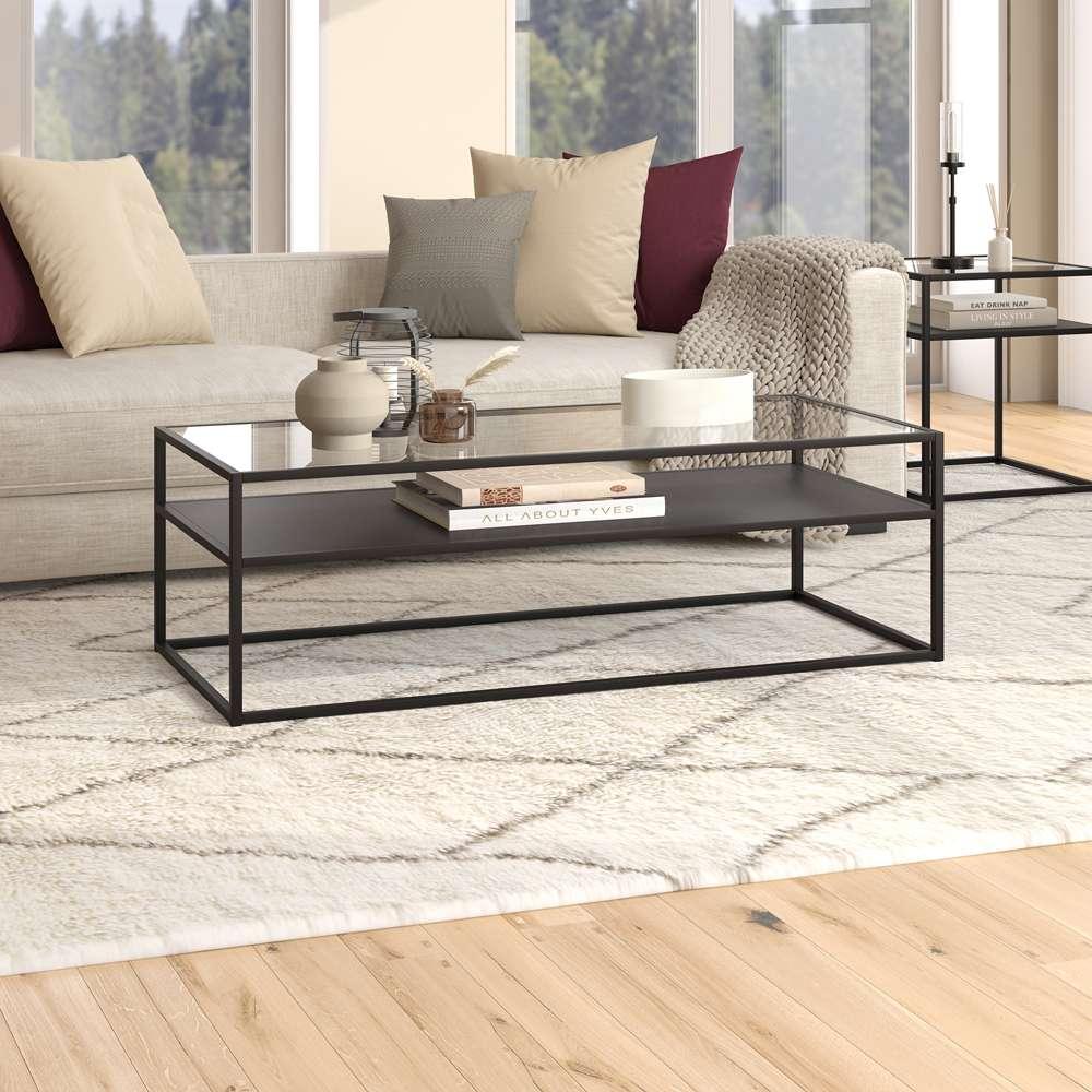 Hudson & Canal - Ada 54in Wide Rectangular Coffee Table in Blackened Bronze - CT1225 veiw 2