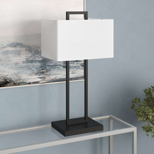 Hudson & Canal - Adair 28in Tall Table Lamp with Fabric Shade in Blackened Bronze/White - TL1200 veiw 2