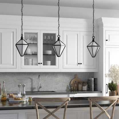 Hudson & Canal - Adara 10in Wide Pendant with Glass Shade in Blackened Bronze/White - PD1801