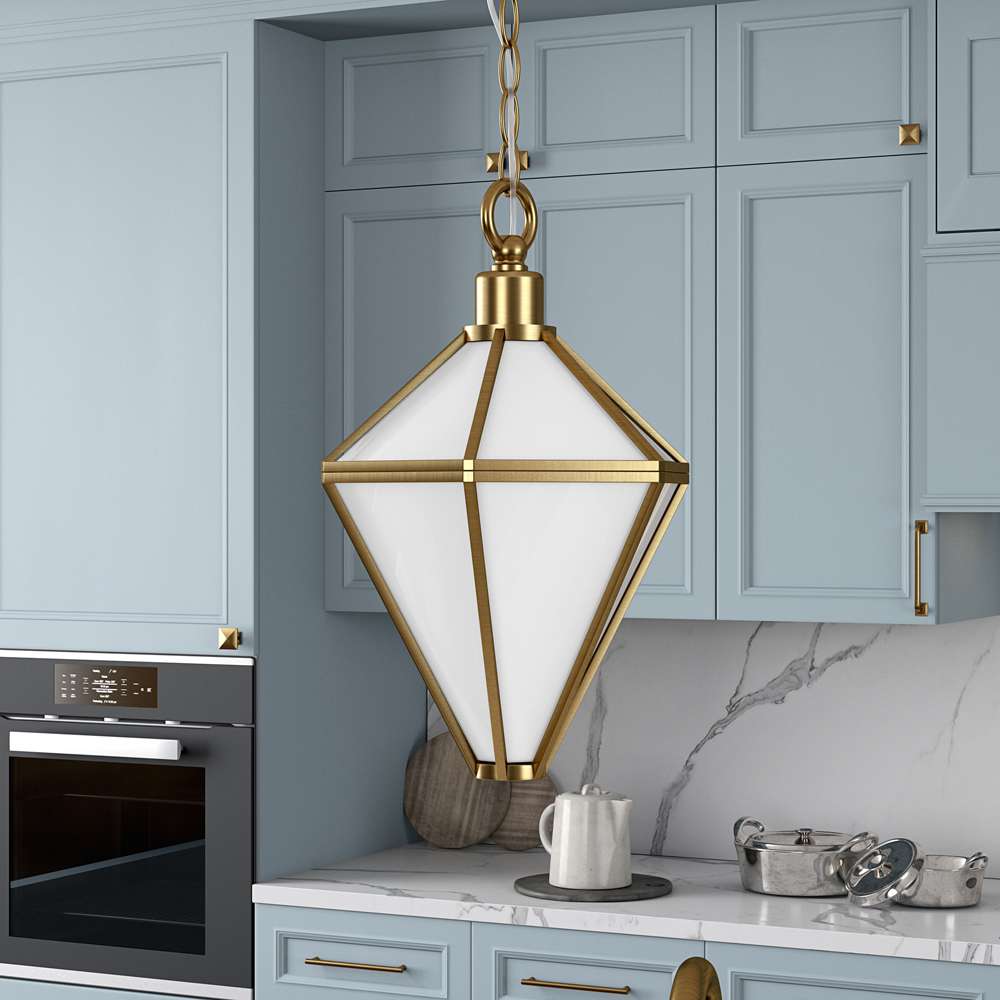 Hudson & Canal - Adara 10in Wide Pendant with Glass Shade in Brushed Brass/White - PD1802 veiw 2