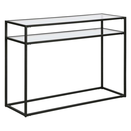 Hudson & Canal - Addison 42in Wide Rectangular Console Table with Glass Shelf in Blackened Bronze - AT1550 veiw 1