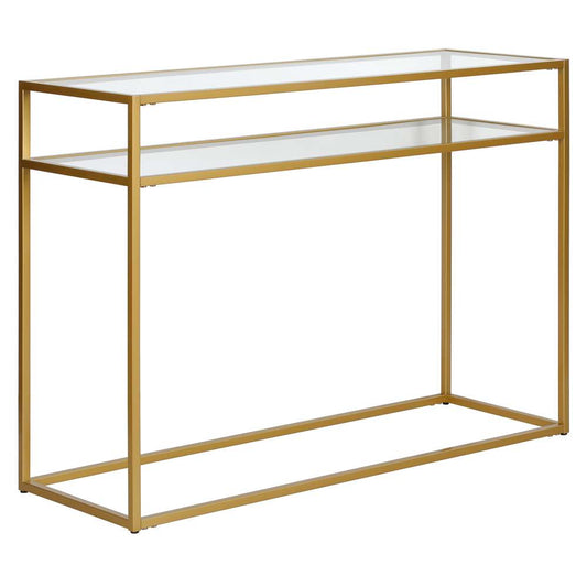 Hudson & Canal - Addison 42in Wide Rectangular Console Table with Glass Shelf in Brass - AT1551 veiw 1
