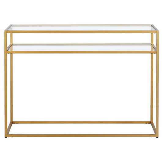 Hudson & Canal - Addison 42in Wide Rectangular Console Table with Glass Shelf in Brass - AT1551 veiw 3