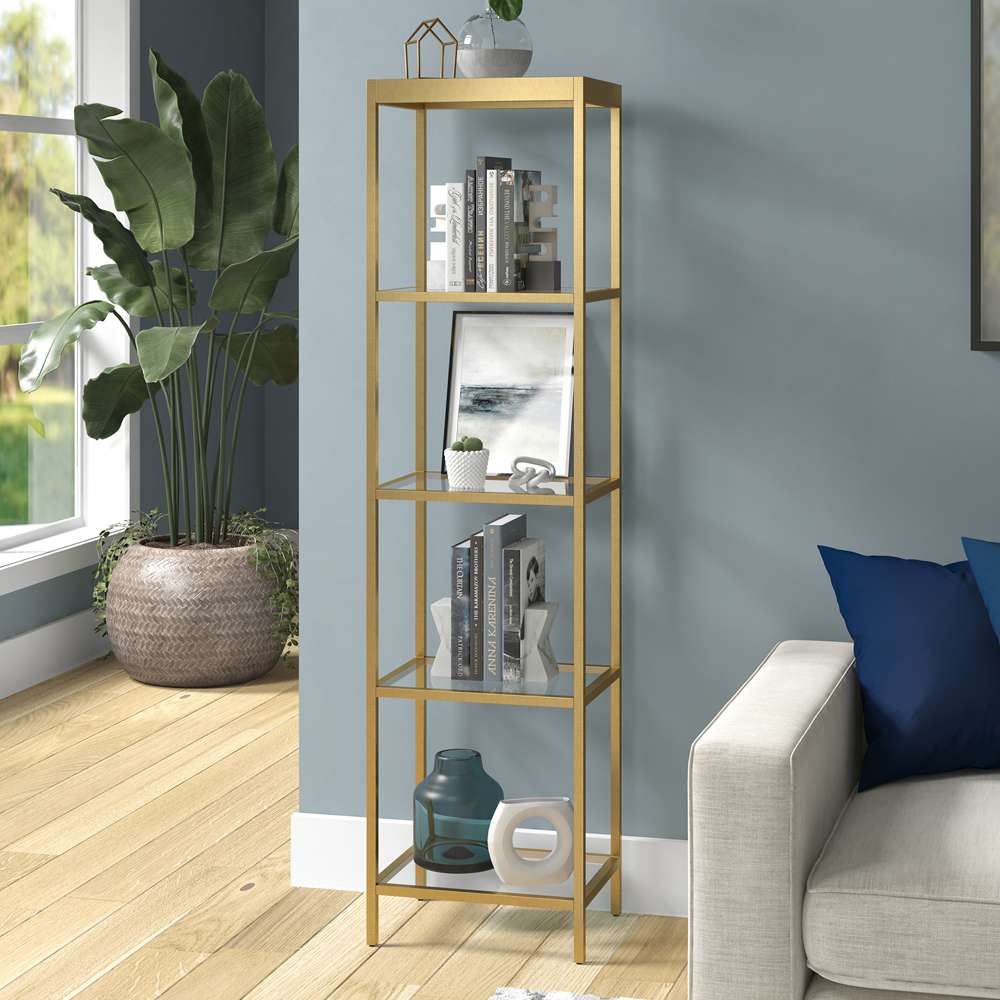Hudson & Canal - Alexis 18in Wide Rectangular Bookcase in Brass - BK0817 veiw 2