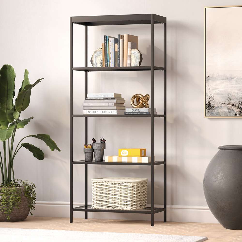 Hudson & Canal - Alexis 30in Wide Rectangular Bookcase in Blackened Bronze - BK0781 veiw 2