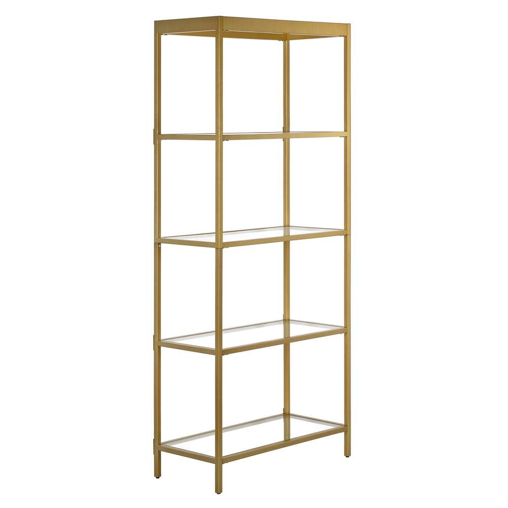 Hudson & Canal - Alexis 30in Wide Rectangular Bookcase in Brass - BK0782 veiw 1