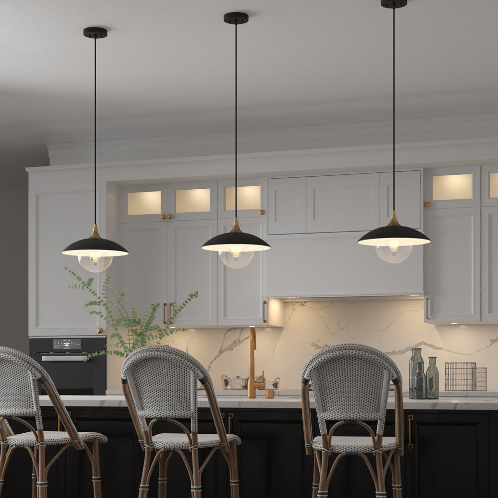 Hudson & Canal - Alvia 14.5in Wide Pendant with Metal/Glass Shade in Matte Black/Brass/Clear - PD0076