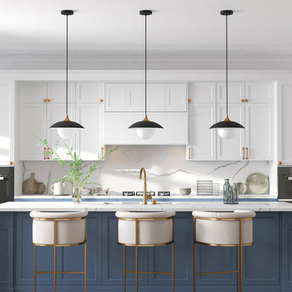 Hudson & Canal - Alvia 14.5in Wide Pendant with Metal/Glass Shade in Matte Black/Brass/White - PD1779