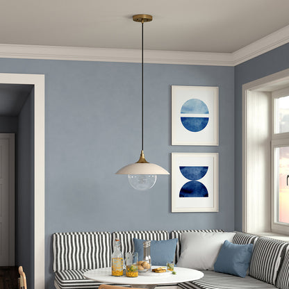 Hudson & Canal - Alvia 14.5in Wide Pendant with Metal/Glass Shade in Pearled White/Brass/Clear - PD0221