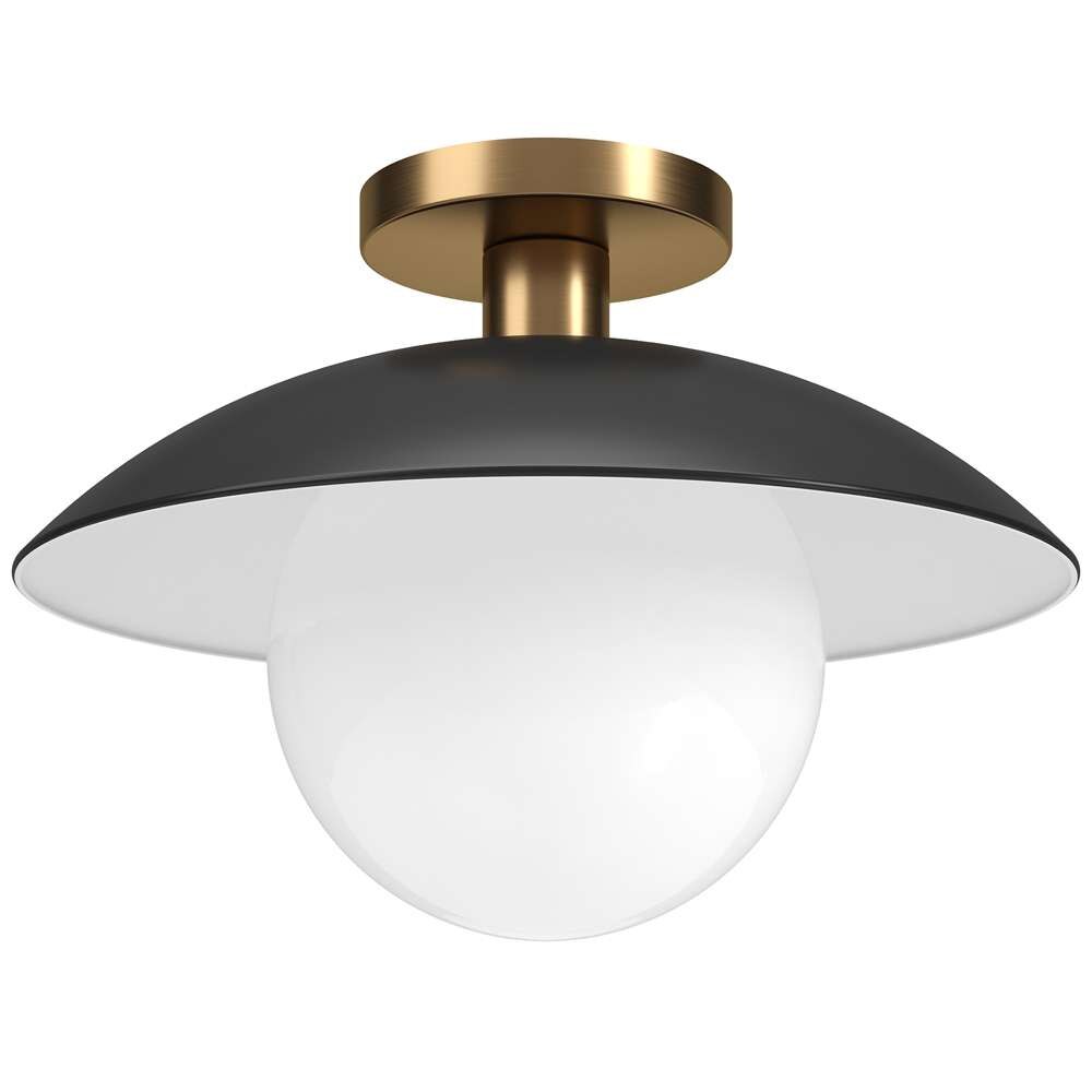 Hudson & Canal - Alvia 14.5in Wide Semi Flush Mount with Metal/Glass Shade in Matte Black/Brass/White - SF1778 veiw 1