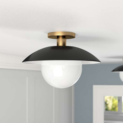 Hudson & Canal - Alvia 14.5in Wide Semi Flush Mount with Metal/Glass Shade in Matte Black/Brass/White - SF1778 veiw 2