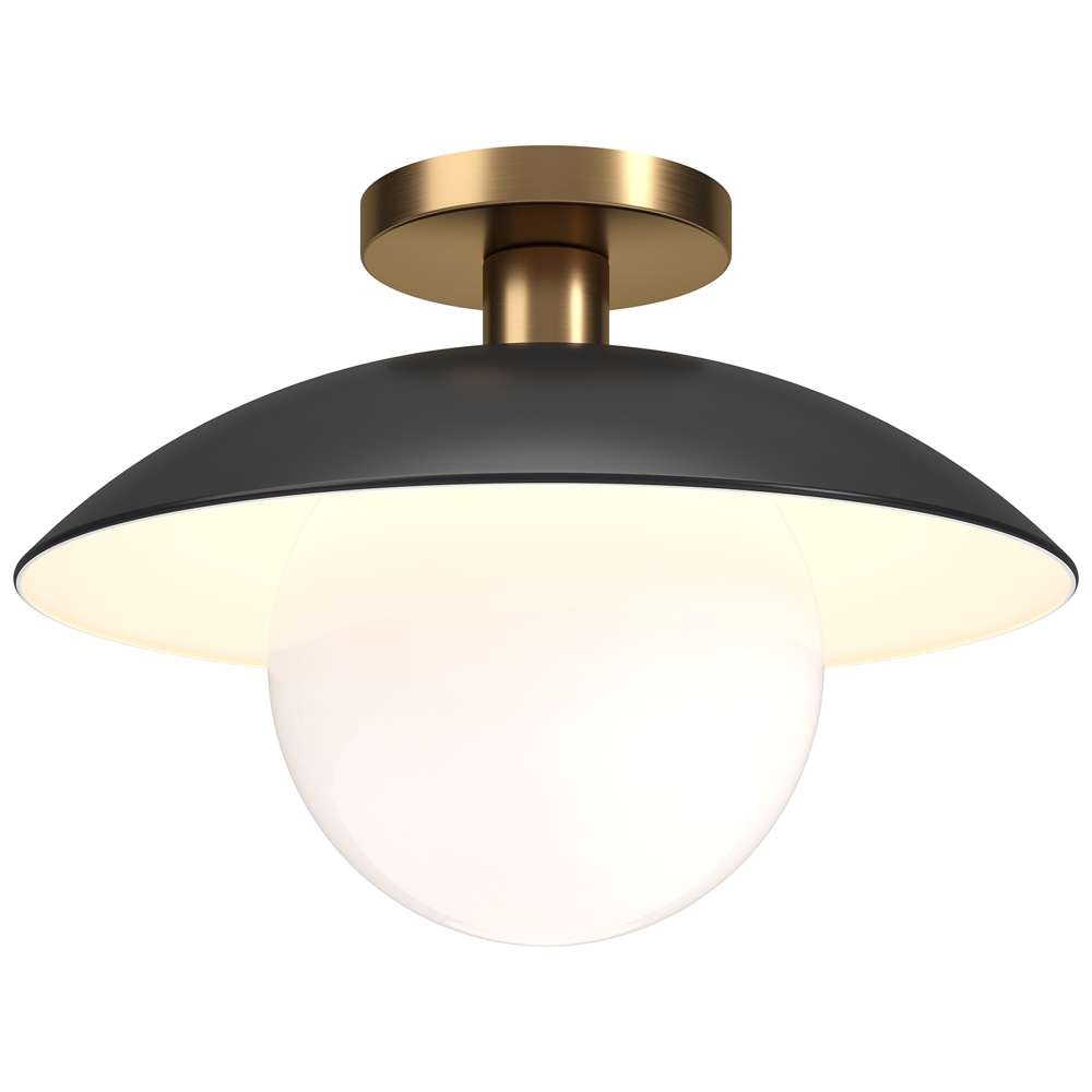 Hudson & Canal - Alvia 14.5in Wide Semi Flush Mount with Metal/Glass Shade in Matte Black/Brass/White - SF1778 veiw 3