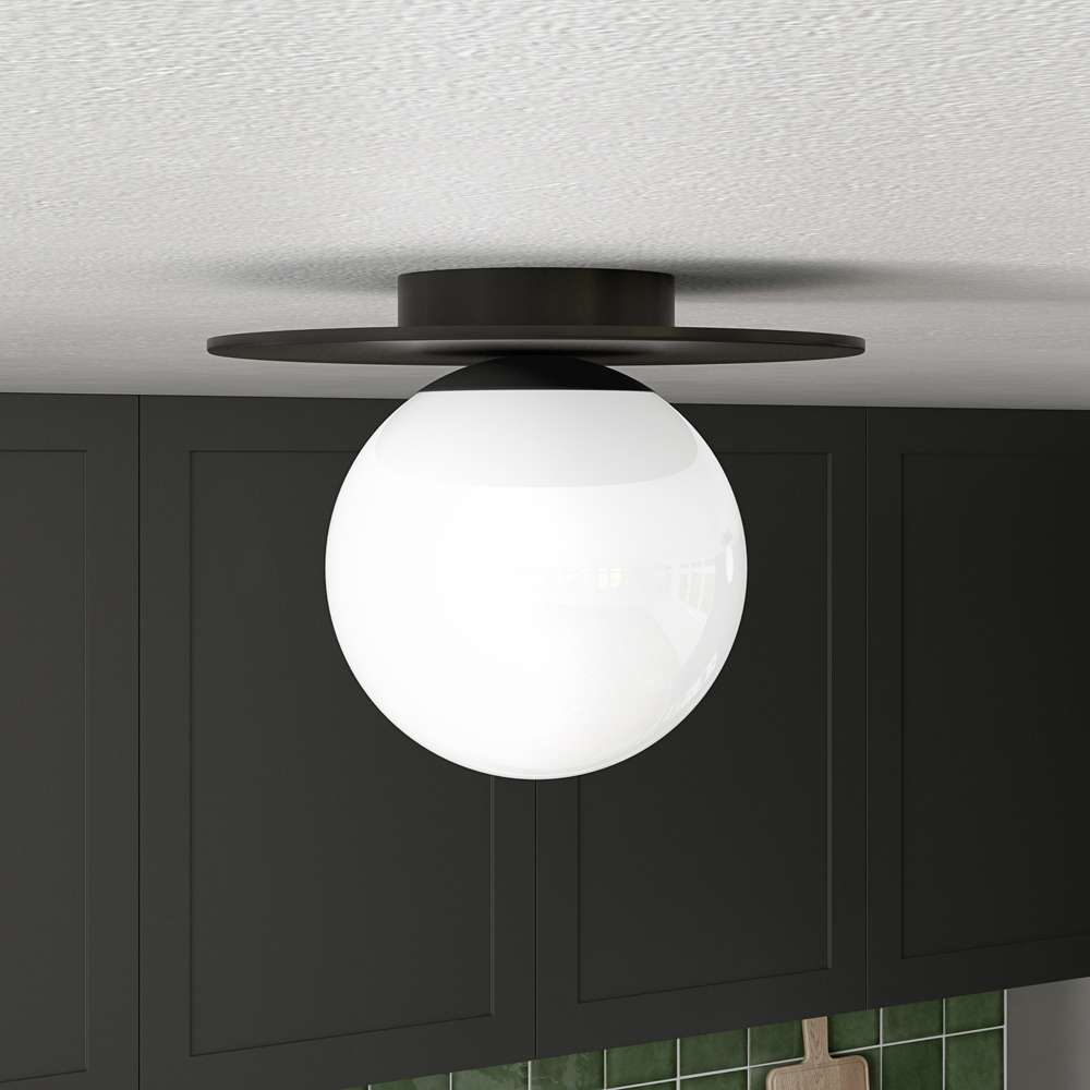 Hudson & Canal - Amma 12in Wide Flush Mount with Glass Shade in Blackened Bronze/White - SF1780 veiw 2