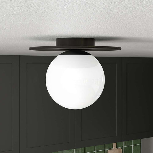 Hudson & Canal - Amma 12in Wide Flush Mount with Glass Shade in Blackened Bronze/White - SF1780 veiw 2