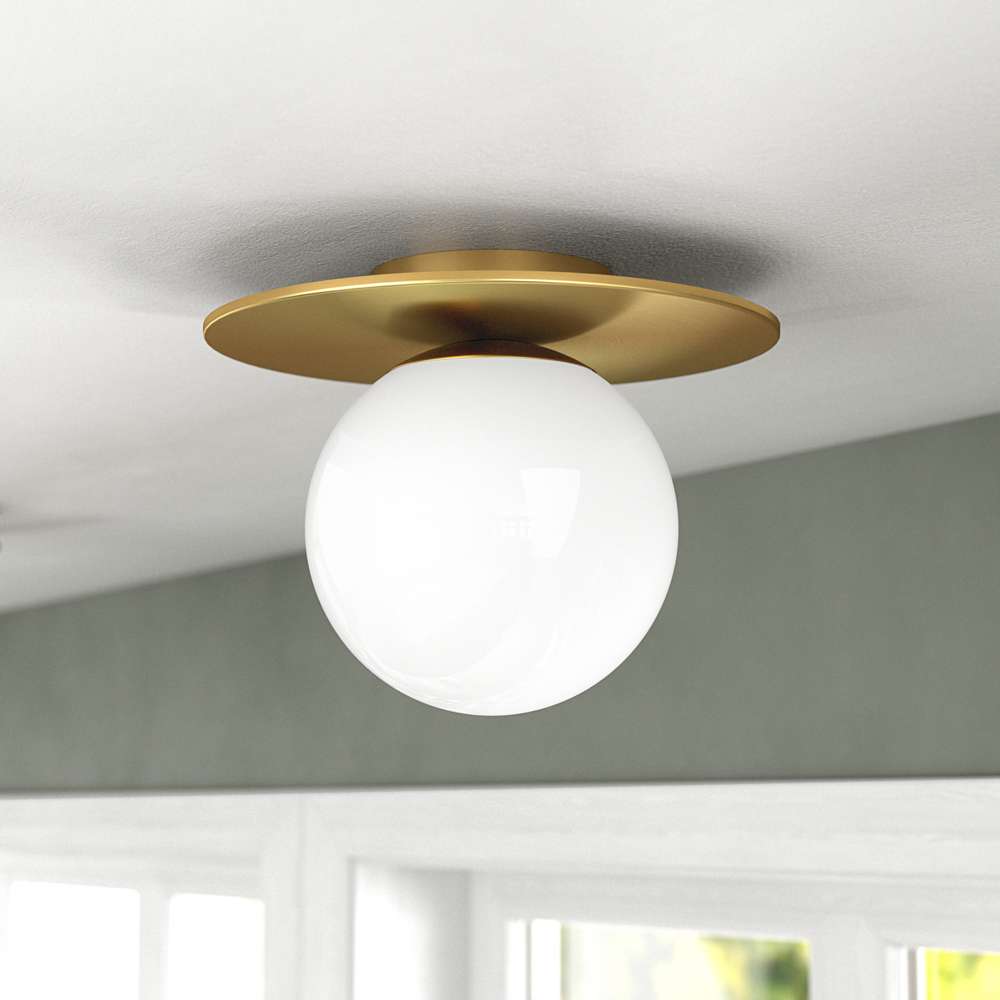 Hudson & Canal - Amma 12in Wide Flush Mount with Glass Shade in Brushed Brass/White - SF1781 veiw 2