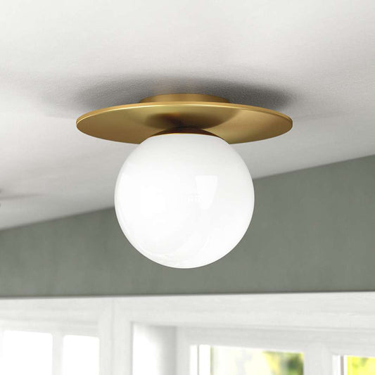 Hudson & Canal - Amma 12in Wide Flush Mount with Glass Shade in Brushed Brass/White - SF1781 veiw 2