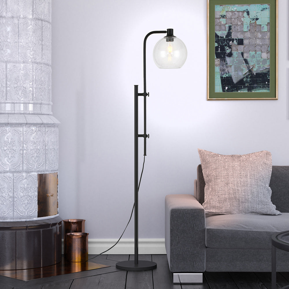 Hudson & Canal - Antho Height-Adjustable Floor Lamp with Glass Shade in Blackened Bronze/Seeded - FL0117