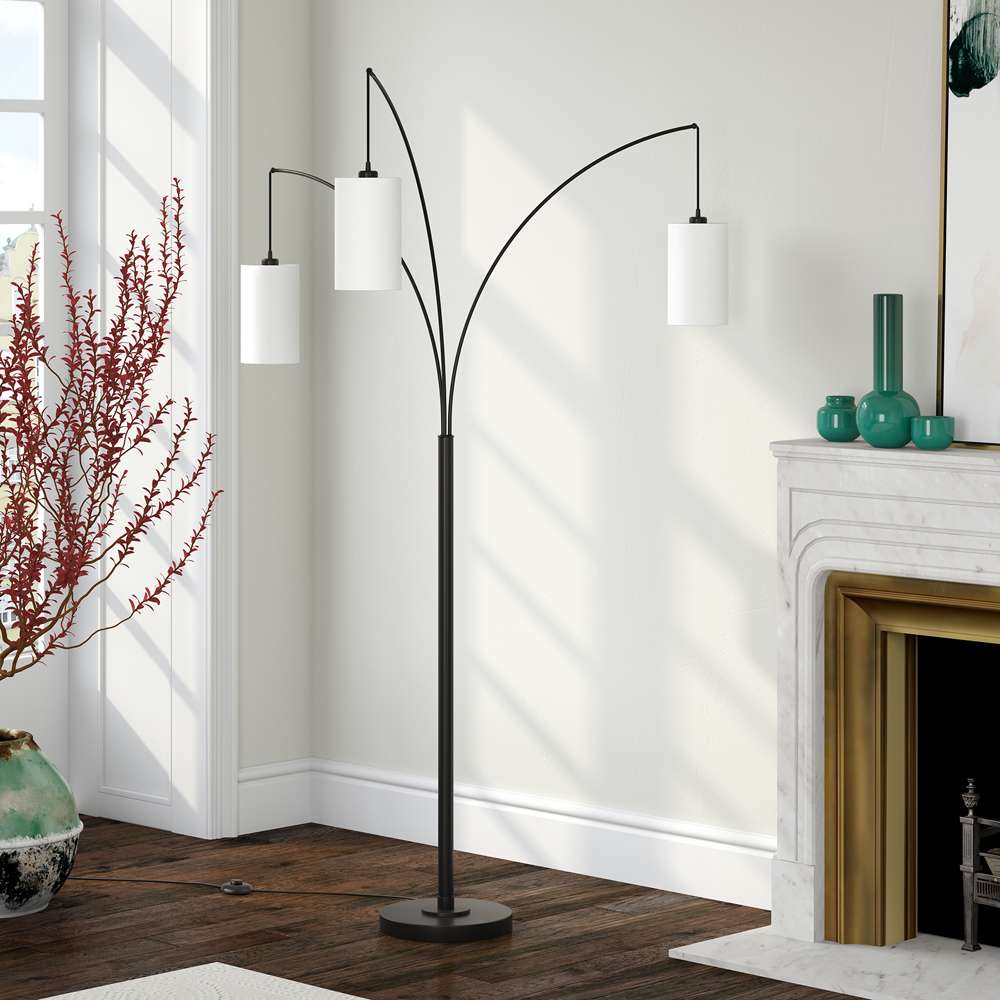 Hudson & Canal - Aspen 3-Light Torchiere Floor Lamp with Fabric Shade in Blackened Bronze/White - FL0832 veiw 2