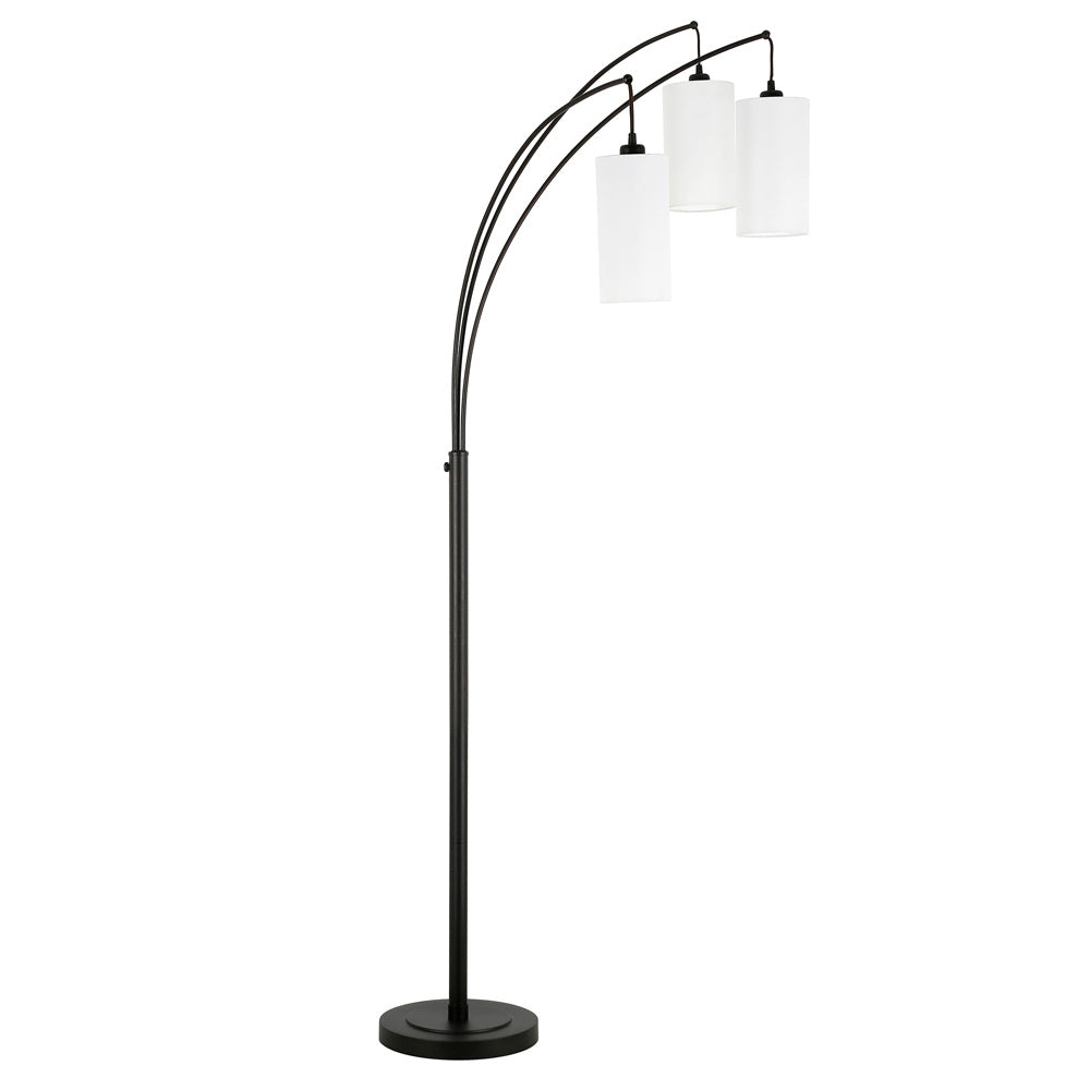 Hudson & Canal - Aspen 3-Light Torchiere Floor Lamp with Fabric Shade in Blackened Bronze/White - FL0832
