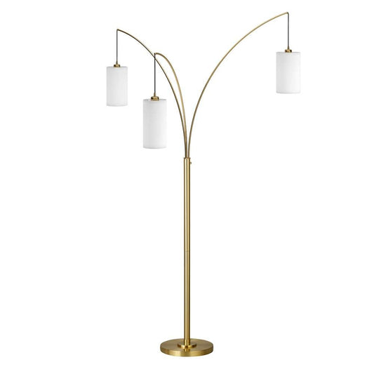 Hudson & Canal - Aspen 3-Light Torchiere Floor Lamp with Fabric Shade in Brass/White - FL1311 veiw 1