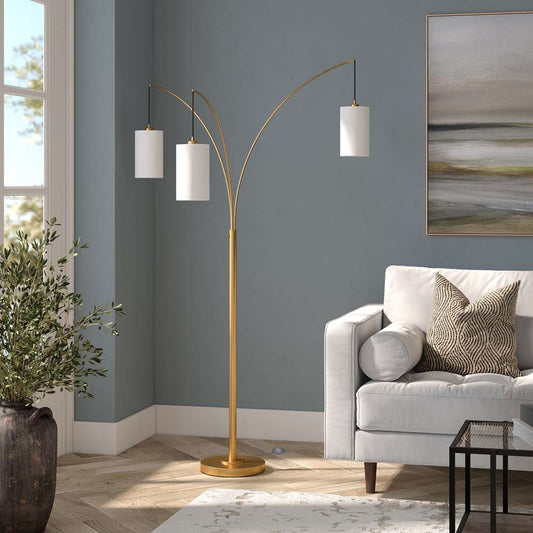 Hudson & Canal - Aspen 3-Light Torchiere Floor Lamp with Fabric Shade in Brass/White - FL1311 veiw 2