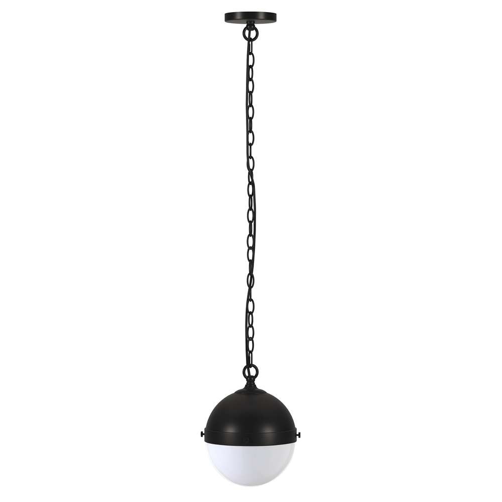 Hudson & Canal - Aurora 9in Wide Pendant with Glass Shade in Blackened Bronze/White Milk - PD1919 veiw 1