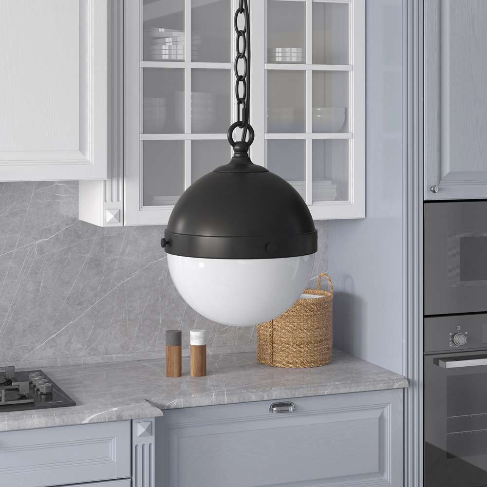 Hudson & Canal - Aurora 9in Wide Pendant with Glass Shade in Blackened Bronze/White Milk - PD1919 veiw 5