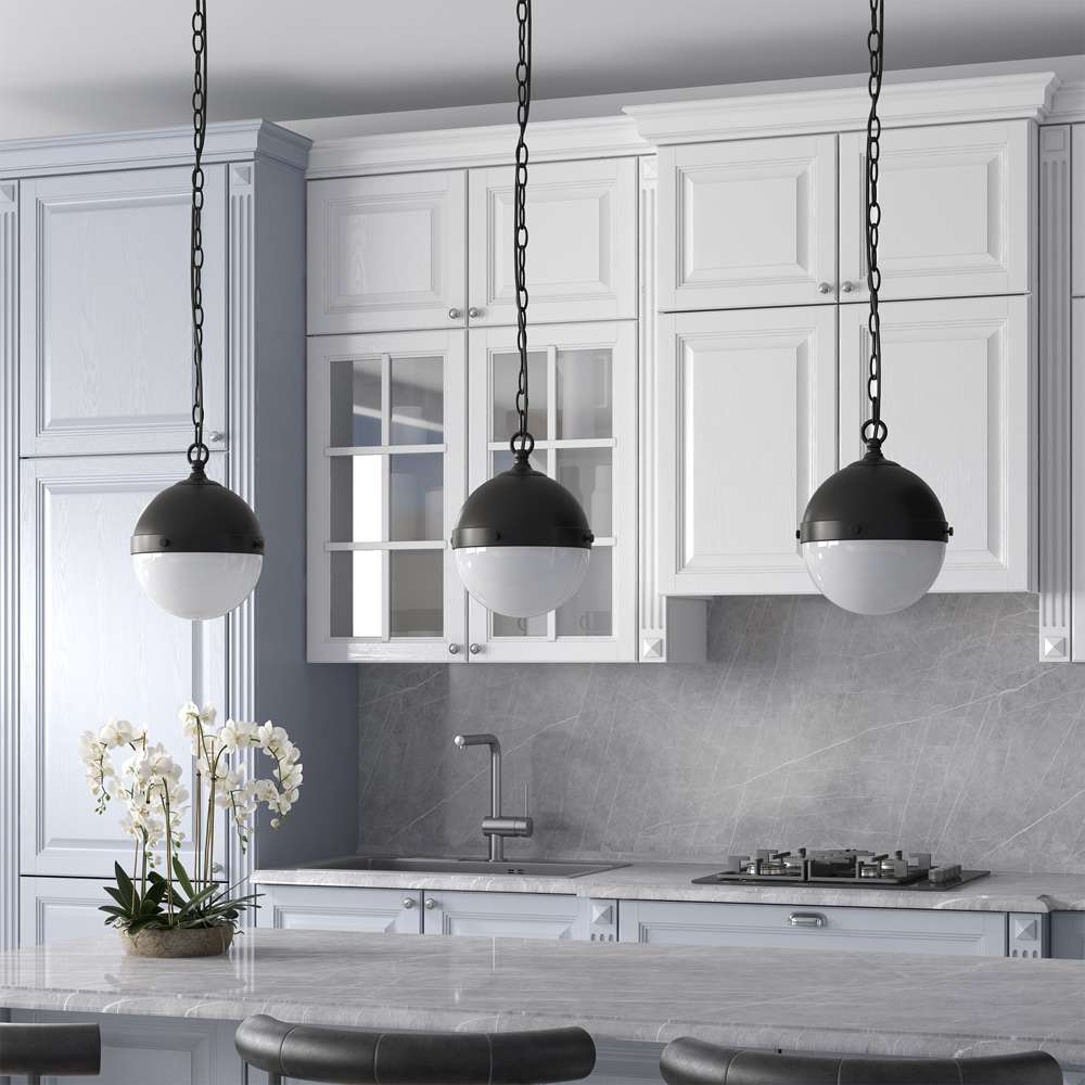 Hudson & Canal - Aurora 9in Wide Pendant with Glass Shade in Blackened Bronze/White Milk - PD1919 veiw 7