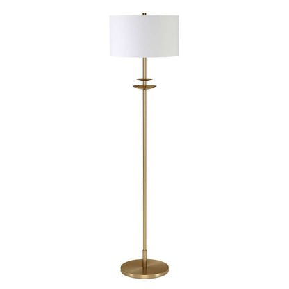 Hudson & Canal - Avery 63in Tall Floor Lamp with Fabric Shade in Brass/White - FL1571 veiw 1