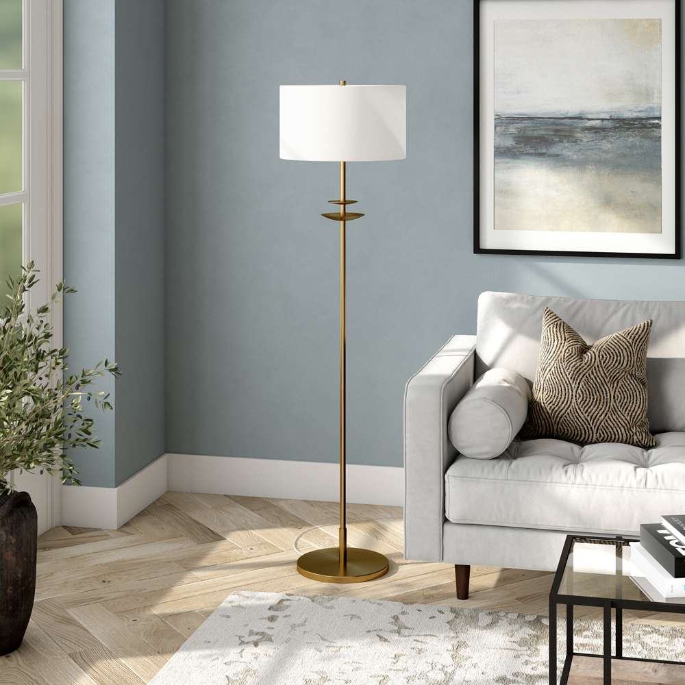 Hudson & Canal - Avery 63in Tall Floor Lamp with Fabric Shade in Brass/White - FL1571 veiw 2