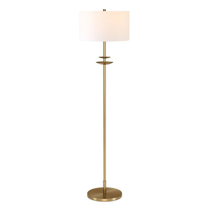 Hudson & Canal - Avery 63in Tall Floor Lamp with Fabric Shade in Brass/White - FL1571 veiw 3