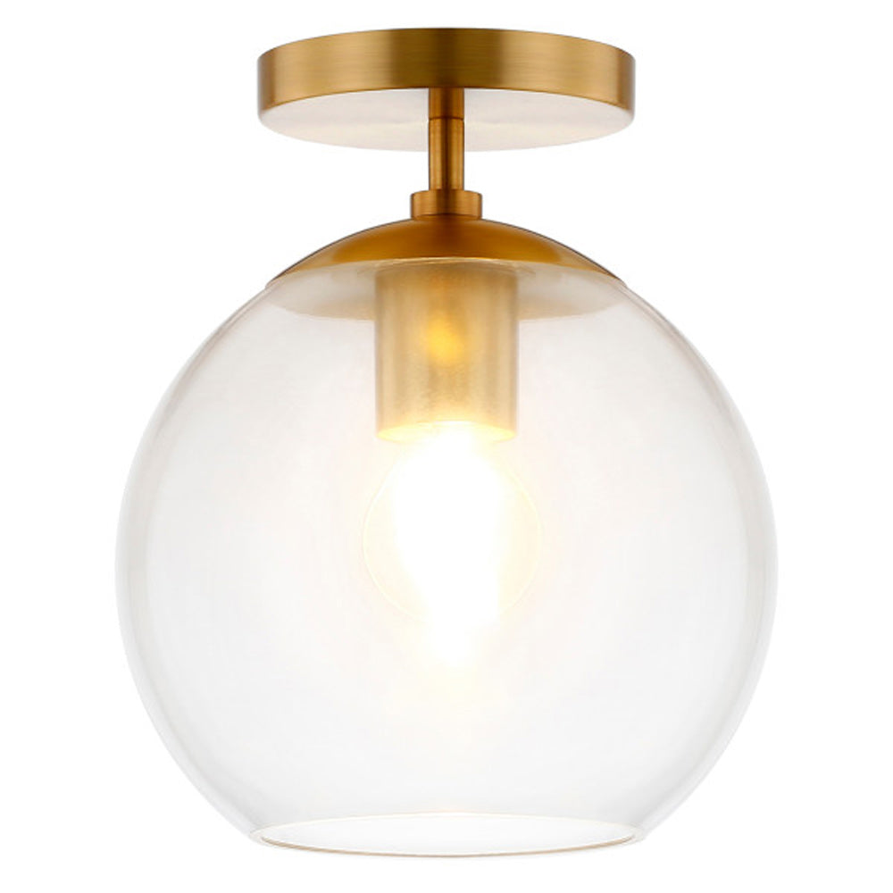 Hudson & Canal - Bartlett 9in Wide Semi Flush Mount with Glass Shade in Brass/Clear - SF0790