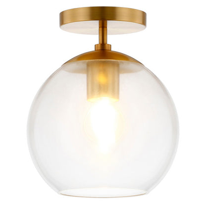 Hudson & Canal - Bartlett 9in Wide Semi Flush Mount with Glass Shade in Brass/Clear - SF0790