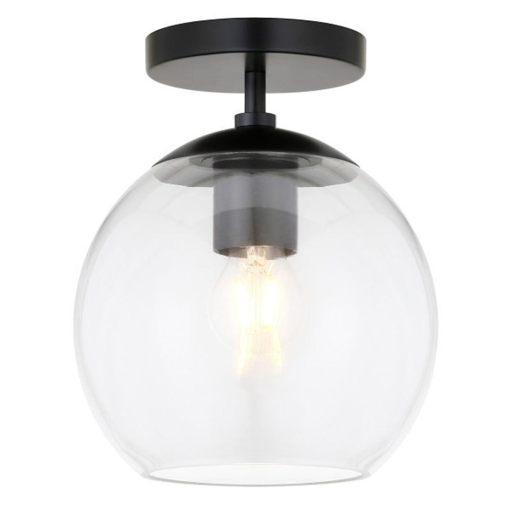 Hudson & Canal - Bartlett 9in Wide Semi Flush Mount with Glass Shade in Matte Black/Clear - SF0787