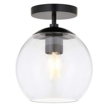 Hudson & Canal - Bartlett 9in Wide Semi Flush Mount with Glass Shade in Matte Black/Clear - SF0787