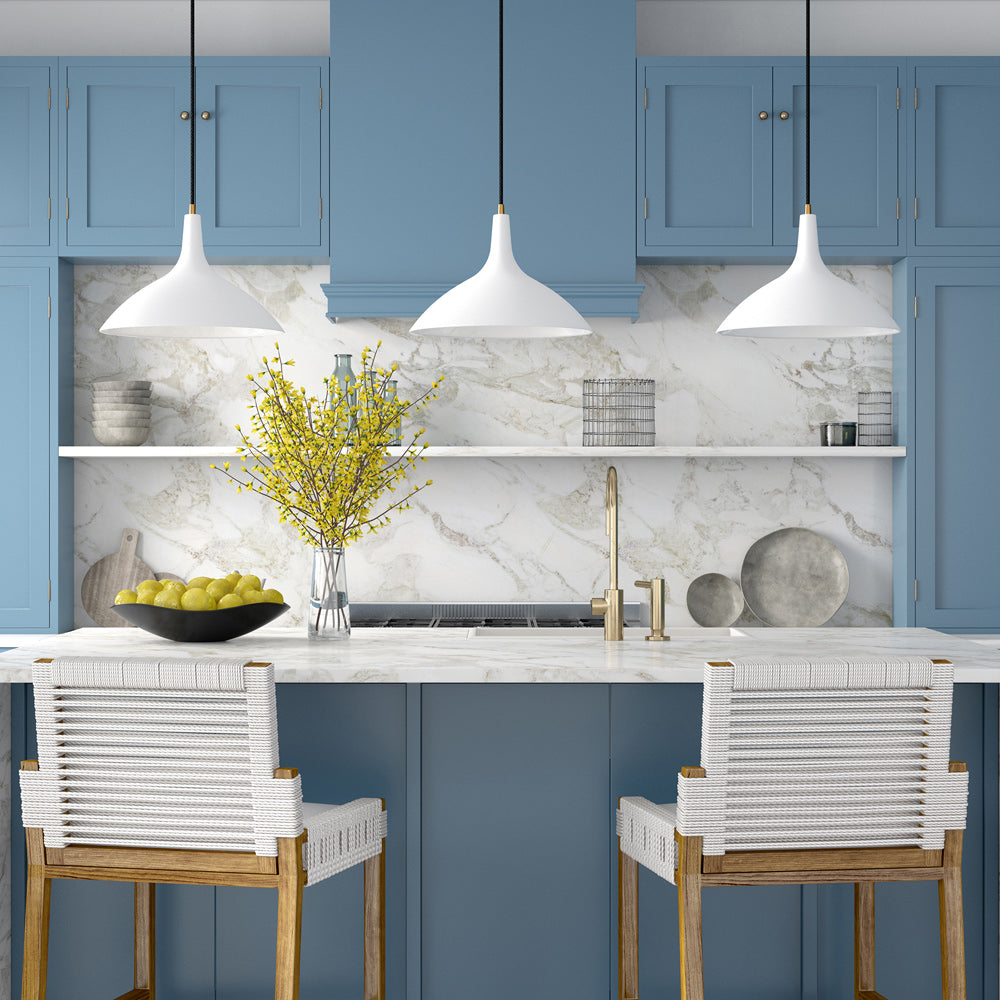 Hudson & Canal - Barton 14in Wide Pendant with Metal Shade in Matte White/Brass/Matte White - PD0759