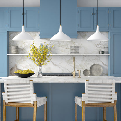 Hudson & Canal - Barton 14in Wide Pendant with Metal Shade in Matte White/Brass/Matte White - PD0759