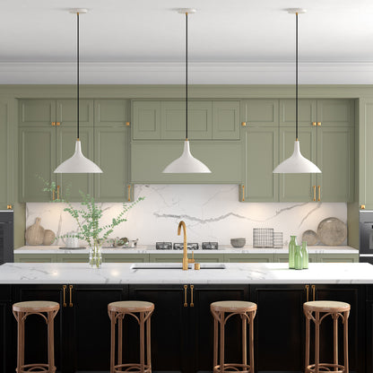 Hudson & Canal - Barton 14in Wide Pendant with Metal Shade in Pearled White/Brass/Pearled White - PD0760